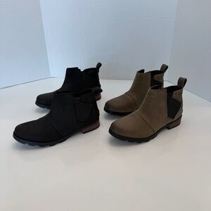 Two pairs of Sorel Emelie III. Black and Taupe Women's size 8.5